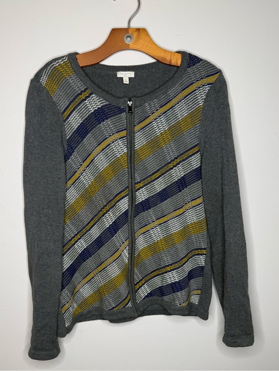 Talbots Sweaters - Talbots cardigan sweater full zip gray striped design cotton size medium